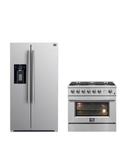 FBDL-021-03CAUS FORNO Premium 2-Piece Kitchen Bundle -Marco 30-inch Gas Range Stainless Steel, Forno Salerno 36" Side by Side Stainless Steel Refrigerator 20 cu.ft - FBDL-021-03CAUS