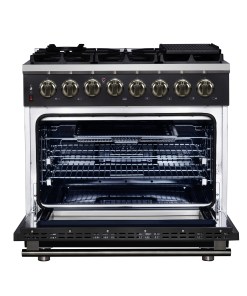 Alternative view of FFSGS6125-36BLK Forno Massimo 36 Inch Freestanding Dual Fuel Range in Black with Antique Brass Accessories, 6 Burners, 5.36 cu. ft. Convection Oven
