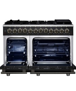 Alternative view of FFSGS6125-48BLK Forno Massimo 48 Inch Freestanding Dual Fuel Range in Black with Antique Brass Accessories, 8 Burners, 6.58 cu. ft. Convection Oven
