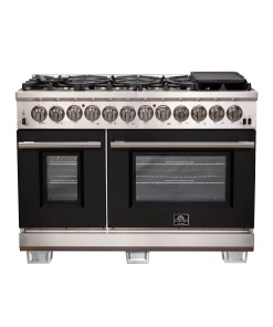 FFSGS6187-48BLK Forno Capriasca 48-Inch Freestanding Dual Fuel Range, 8 Burners, True Convection Oven, Black Doors