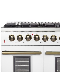 Alternative view of FFSGS6156-48WHT Galiano 48-inch Dual Fuel Range White & Antique Brass Design with 8 Sealed Burners 107,000 BTU, 6.58 cu. ft. double ovens & Griddle