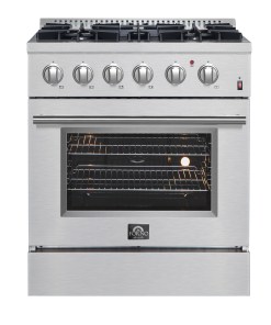 FFSGS6197-30 Forno Marco 30-Inch Dual Fuel Range, Stainless Steel, 4 Burners, 37,000 BTU, True Convection Oven, Energy Efficient