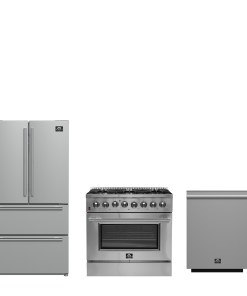 FBDL-004-02CAUS FORNO Premium 3-Piece Kitchen Bundle - Galiano 36" Dual Fuel Range, 36" French Door Refrigerator, 24" Built-In Dishwasher - FBDL-004-02CAUS