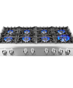 FCTGS5737-48 Forno Cossato Alta Qualita, table de cuisson à gaz de style professionnel de 48 pouces, acier inoxydable, 8 brûleurs scellés, puissance totale de 107 000 BTU, grilles continues en fonte