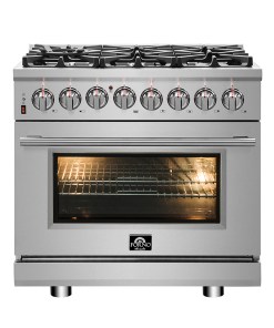 FFSGS6125-36 Cuisinière double combustible autoportante Forno Massimo de 36 pouces, 6 brûleurs, fours à convection doubles