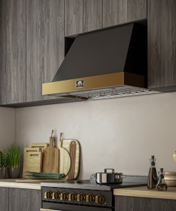 Alternative view of FRHWM5078-36BLK Forno Vittorio 36-Inch Wall Mount Range Hood, Black with Antique Brass Trim, 600 CFM Airflow, Dishwasher-Safe Baffle Filters, Remote Control, 3-Speed Fan, Bright LED Lighting.