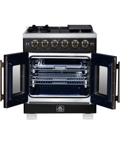 Alternative view of FFSGS6460-30BLK Forno Capriasca 30-Inch Freestanding French Door Gas Range, 4 Burners, Convection Oven, Energy Efficient