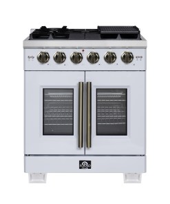 FFSGS6460-30WHT Forno Capriasca 30-Inch White Freestanding French Door Gas Range, 4 Burners, Convection Oven, Energy Efficient