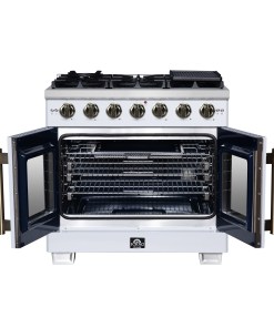 Alternative view of FFSGS6460-36WHT Forno Capriasca 36-Inch White Freestanding French Door Gas Range, 6 Burners, Convection Oven, Energy Efficient