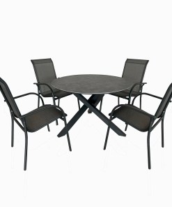 Alternative view of Deko Living 4 Piece Seating Grey Outdoor Aluminum Round Patio Dining Table and Stackable Chairs Set COP30704