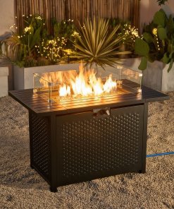 Deko Living Rectangular Outdoor Propane Gas Fire Pit Table 50,000 BTU Propane with Lava Rock Filler COB10010