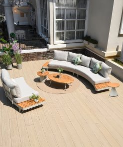 Deko Living Ensemble de canapés d’extérieur profilé 6 places en aluminium crème et teck COP30013