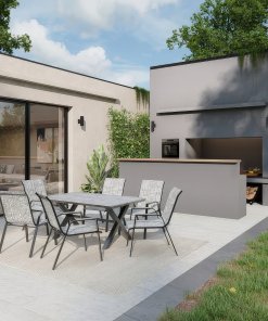 Deko Living 7 Piece Gray Outdoor Dining Chairs and Table Set COP30702BLK
