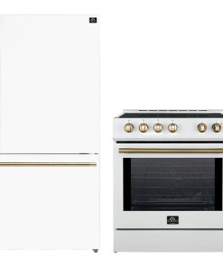 FORNO 2-Piece White Kitchen Bundle - 30" Induction Range and 31" Bottom Freezer Refrigerator