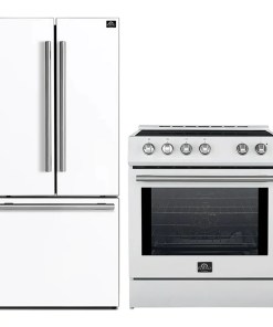 FORNO 2-Piece White Kitchen Bundle - 30" Induction Range and 31" Bottom Freezer Refrigerator