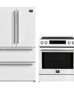 FORNO 2-Piece White Kitchen Bundle - 30" Induction Range and 36" Bottom Freezer Refrigerator