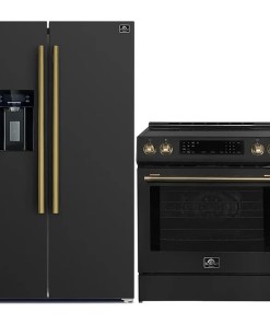 Ensemble de cuisine noir 2 pièces FORNO - Cuisinière à induction de 30 po et réfrigérateur-congélateur inférieur de 36 po